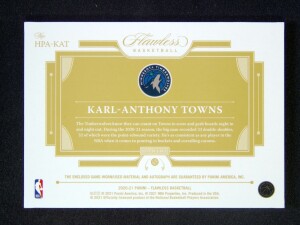 2020-21 Panini Flawless Karl-Anthony Towns GU Patch Auto Ruby 1/15 back