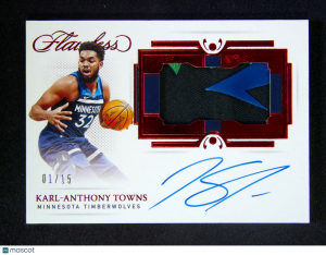 2020-21 Panini Flawless Karl-Anthony Towns GU Patch Auto Ruby 1/15 front