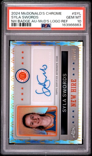 2024 Topps Chrome Mcdonald's All American New Hire Badge Autographs Syla Swords Nh B Adge Au-Mcd's Logo Ref Psa 10 front