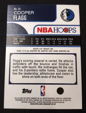 2025-26 Topps NBA Hoops Silver Holo Cooper Flagg #35 RC back