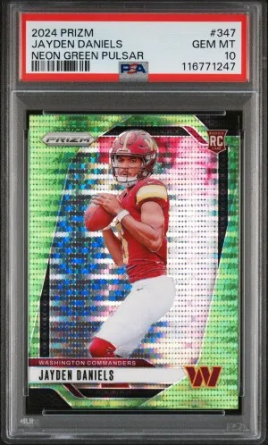 2024 Panini Prizm Jayden Daniels Neon Green Pulsar PSA 10 front