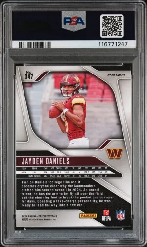 2024 Panini Prizm Jayden Daniels Neon Green Pulsar PSA 10 back