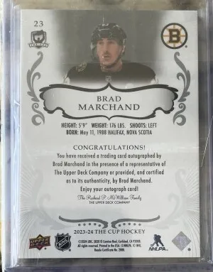 Brad Marchand Cup Auto /12 back