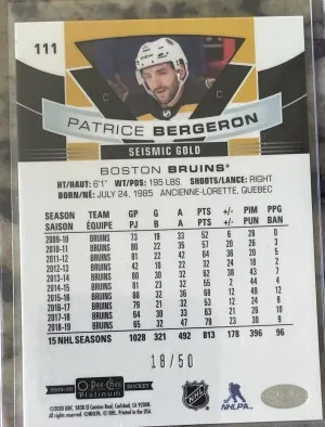 Patrice Bergeron Seismic Gold /50 back