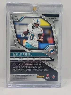 Jaylen Waddle 2024 Panini Prizm Green Shimmer Auto /5 back