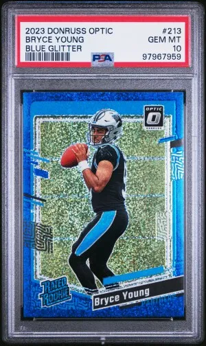 2023 Panini Donruss Optic Bryce Young Blue Glitter Rookie PSA 10 front