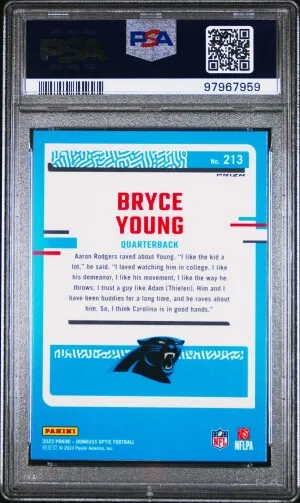 2023 Panini Donruss Optic Bryce Young Blue Glitter Rookie PSA 10 back