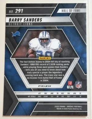 BARRY SANDERS  2025 PANINI MOSAIC 291 SILVER back