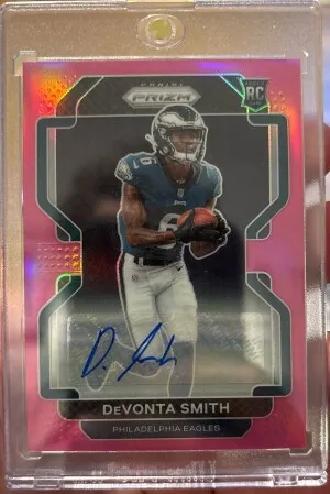 Panini Prizm 2021 DeVonta Smith Rookie Auto Pink Prizm #335 Eagles front