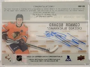 2023-24 Credentials Connor Bedard Retro Season Ticket Access Auto /25 back