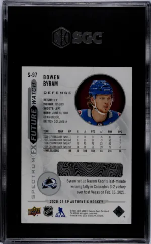 2020-21 Upper Deck SP Authentic Bowen Byram SGC 9 back