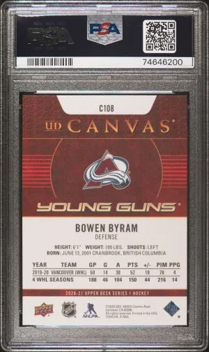 2020-21 Upper Deck Bowen Byram Canvas Young Guns PSA 10 Gem Mint back