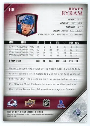 2020-21 Upper Deck #205 Bowen Byram Young Guns Retro Rookie back