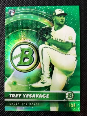 /99 Starting For $5!!! Topps 2026 Bowman Chrome Under The Radar Trey Yesavage UR-15 RC Green /99 front