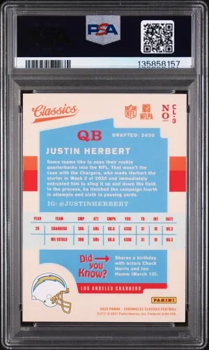 2020 Panini Chronicles Classics Justin Herbert Classics back