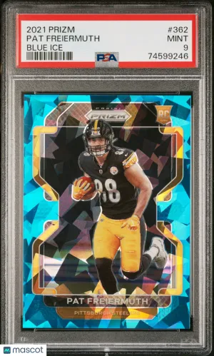 2021 Panini Prizm Pat Freiermuth #362 Blue Ice 18/99 PSA 9 front