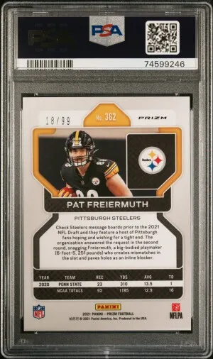 2021 Panini Prizm Pat Freiermuth #362 Blue Ice 18/99 PSA 9 back