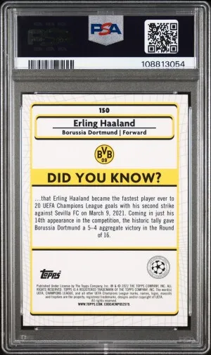 2021-2022 Topps Merlin Chrome Uefa League Erling Haaland Aqua Prism Refractor back