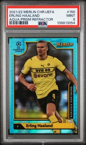 2021-2022 Topps Merlin Chrome Uefa League Erling Haaland Aqua Prism Refractor front