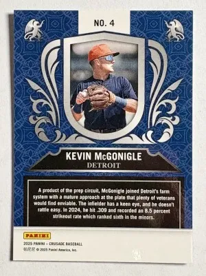 2025 Panini Crusade Kevin McGonigle #4 Crusade Blue Cracked Ice Detroit Tigers back