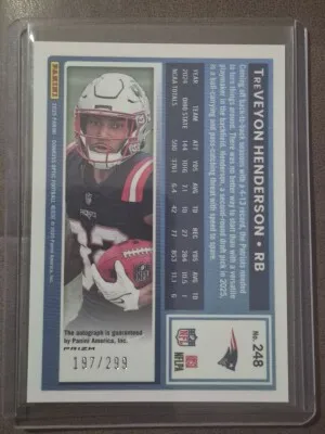 2025 PANINI DONRUSS OPTIC Treveon Henderson BLUE PRIZM RC AUTO 197/299 (PATRIOTS) back