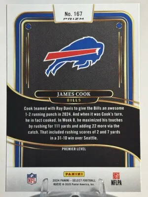 2024 Panini Select - Premier Level James Cook #167 Black & Red Shock Prizm back