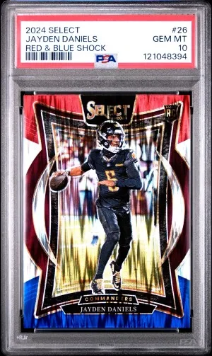 2024 Panini Select Jayden Daniels Red & Blue Shock PSA 10 front