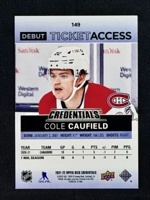2021 Credentials Debut Ticket Cole Caufield (88/99) back