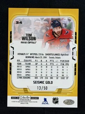2025 OPC Platinum Seismic Gold Tom Wilson (13/50) back