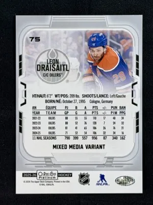 2025 OPC Platinum Mixed Media Variant SSP Leon Draisaitl back
