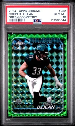 2024 Topps Chrome Cooper Dejean Green Geometric /99 PSA 10 front