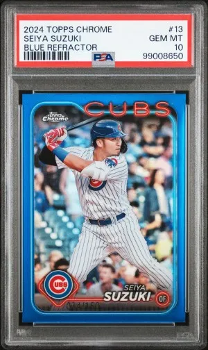 2024 Topps Chrome Seiya Suzuki Blue Refractor /150 PSA 10 front