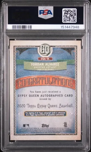 2020 Topps Gypsy Queen Autographs Yordan Alvarez Autographs PSA 10 back
