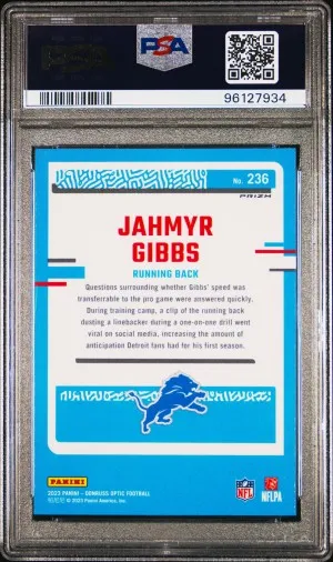 2023 Panini Donruss Optic Jahmyr Gibbs Holo PSA 10 back
