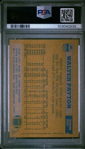 1982 Topps Walter Payton #302 PSA 9 back