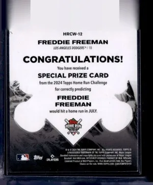 2024 Topps Home Run Challenge Winner Freddie Freeman #HRCW-12 back
