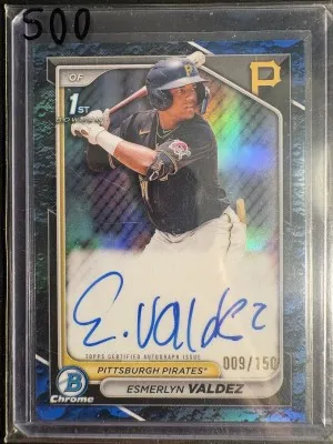 2024 Bowman Chrome Esmerlyn Valdez 1st Auto Blue Lunar /150 front