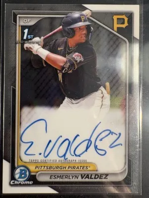 2024 Bowman Chrome Esmerlyn Valdez Auto #CPA-EV 1st Prospect Pirates Autograph front