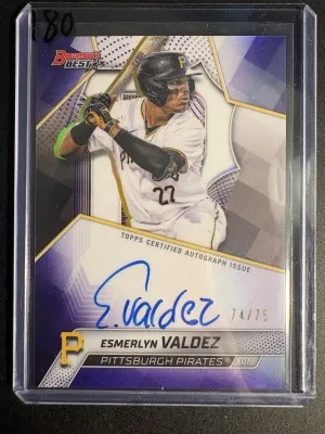 Esmerlyn Valdez 2025 Bowman's Best Purple Refractor AUTO /75 RC Pirates On-Card front