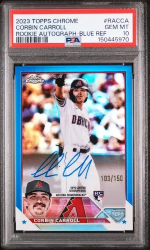 PSA 10 2023 Topps Chrome Rookie Autograph Corbin Carroll Rookie Autograph-Blue Ref front