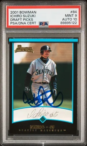 PSA 9 Auto 10 2001 Bowman Draft Picks Ichiro Suzuki Draft Picks front