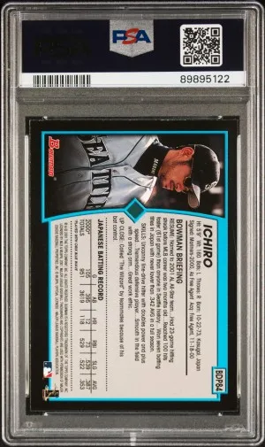 PSA 9 Auto 10 2001 Bowman Draft Picks Ichiro Suzuki Draft Picks back