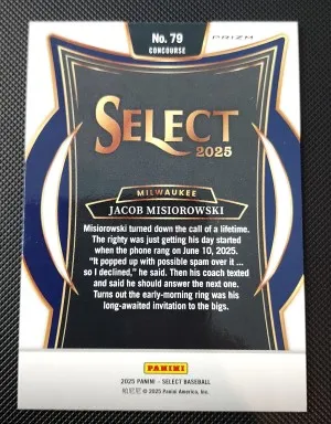 2025 Panini Select - Concourse Jacob Misiorowski #79 Ice Prizm (RC) back