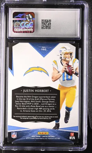 2020 Panini Limited Rookie Patch Autographs #145 Justin Herbert CGC 8 back