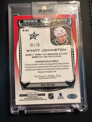 2022-23 OPC Platinum - Wyatt Johnston - Red Prism /30 - Auto back