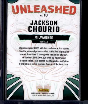 2025 Panini Donruss Unleashed Jackson Chourio #10 back