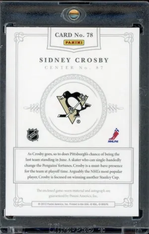2012 Panini Dominion SIDNEY CROSBY PATCH AUTO /25 SSP ON CARD back