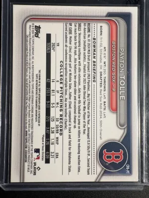 2024 1st Bowman Draft Payton Tolle Auto #CPA-PT Boston Red Sox back