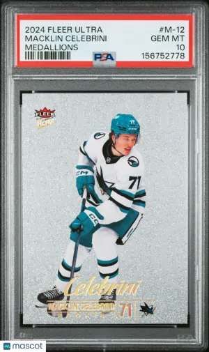 2024-25 Upper Deck Fleer Ultra Medallions Macklin Celebrini #M-12 Rookie PSA 10 front
