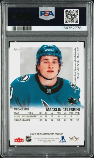 2024-25 Upper Deck Fleer Ultra Medallions Macklin Celebrini #M-12 Rookie PSA 10 back